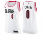 Women's Portland Trail Blazers #0 Damian Lillard Swingman White Pink Fashion Basketball Jersey