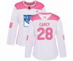 Women Adidas New York Rangers #28 Paul Carey Authentic White Pink Fashion NHL Jersey