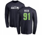 Seattle Seahawks #91 Jarran Reed Navy Blue Name & Number Logo Long Sleeve T-Shirt