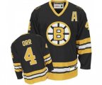 CCM Boston Bruins #4 Bobby Orr Authentic Black Gold Throwback NHL Jersey