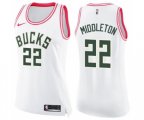 Women's Milwaukee Bucks #22 Khris Middleton Swingman White Pink Fashion Basketball Jersey