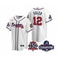 Atlanta Braves #12 Jorge Soler 2021 White World Series Champions With 150th Anniversary Patch Cool Base Stitched Jersey
