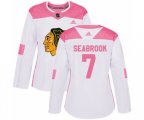 Women's Chicago Blackhawks #7 Brent Seabrook Authentic White Pink Fashion NHL Jersey