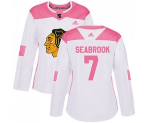 Women\'s Chicago Blackhawks #7 Brent Seabrook Authentic White Pink Fashion NHL Jersey
