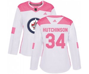 Women Winnipeg Jets #34 Michael Hutchinson Authentic White Pink Fashion NHL Jersey