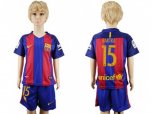 Barcelona #15 bartra Home Kid Soccer Club Jersey