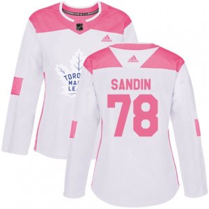 Women Toronto Maple Leafs #78 Rasmus Sandin Authentic White Pink Fashion NHL Jersey
