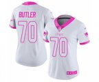 Women New England Patriots #70 Adam Butler Limited White Pink Rush Fashion Football Jersey