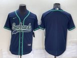 Seattle Seahawks Blank Navy Blue Stitched MLB Cool Base Nike Baseball Jersey