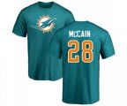 Miami Dolphins #28 Bobby McCain Aqua Green Name & Number Logo T-Shirt
