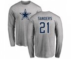 Dallas Cowboys #21 Deion Sanders Ash Name & Number Logo Long Sleeve T-Shirt