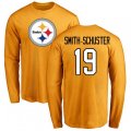 Pittsburgh Steelers #19 JuJu Smith-Schuster Gold Name & Number Logo Long Sleeve T-Shirt