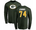 Green Bay Packers #74 Elgton Jenkins Green Name & Number Logo Long Sleeve T-Shirt