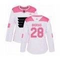 Women Philadelphia Flyers #28 Chris Bigras Authentic White Pink Fashion Hockey Jersey