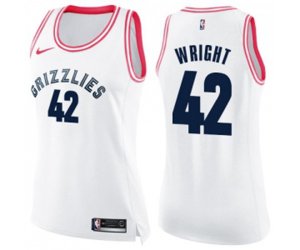Women\'s Memphis Grizzlies #42 Lorenzen Wright Swingman White Pink Fashion Basketball Jersey