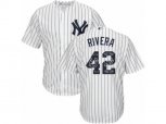 New York Yankees #42 Mariano Rivera Authentic White Team Logo Fashion MLB Jersey