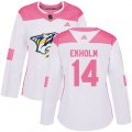 Women Nashville Predators #14 Mattias Ekholm Authentic White Pink Fashion NHL Jersey