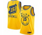 Golden State Warriors #15 Latrell Sprewell Authentic Gold Hardwood Classics Basketball Jersey - The City Classic Edition