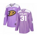 Anaheim Ducks #31 Anthony Stolarz Authentic Purple Fights Cancer Practice Hockey Jersey