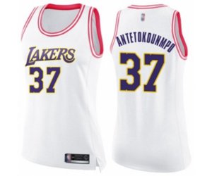Women\'s Los Angeles Lakers #37 Kostas Antetokounmpo Swingman White Pink Fashion Basketball Jersey