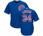 Chicago Cubs #34 Jon Lester Authentic Royal Blue Team Logo Fashion Cool Base MLB Jersey