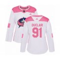 Women's Columbus Blue Jackets #91 Anthony Duclair Authentic White Pink Fashion NHL Jersey