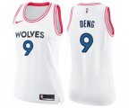 Women's Minnesota Timberwolves #9 Luol Deng Swingman White Pink Fashion Basketball Jersey