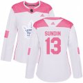 Women Toronto Maple Leafs #13 Mats Sundin Authentic White Pink Fashion NHL Jersey