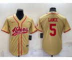 San Francisco 49ers #5 Trey Lance Gold Stitched Cool Base Nike Baseball Jersey