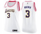 Women's Los Angeles Lakers #3 Corey Brewer Swingman White Pink Fashion Basketball Jersey