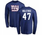 New York Giants #47 Alec Ogletree Royal Blue Name & Number Logo Long Sleeve T-Shirt