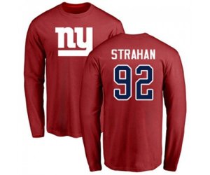 New York Giants #92 Michael Strahan Red Name & Number Logo Long Sleeve T-Shirt