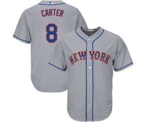 New York Mets #8 Gary Carter Replica Grey Road Cool Base Baseball Jersey