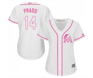 Women\'s Miami Marlins #14 Martin Prado Replica White Fashion Cool Base Baseball Jersey