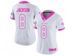 Women Baltimore Ravens #8 Lamar Jackson White Pink Stitched NFL Limited Rush Fashion Jersey