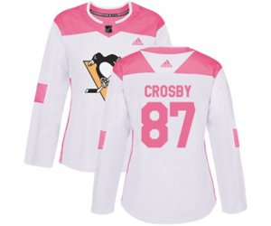 Women Adidas Pittsburgh Penguins #87 Sidney Crosby Authentic White Pink Fashion NHL Jersey