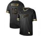 Cleveland Indians #19 Bob Feller Authentic Black Gold Fashion Baseball Jersey