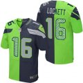 Seattle Seahawks #16 Tyler Lockett Elite Navy Green Split Fashion NFL Jersey