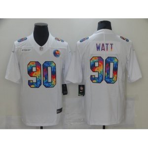 Pittsburgh Steelers #90 T. J. Watt White Rainbow Version Nike Limited Jersey