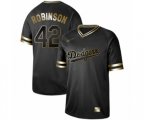 Los Angeles Dodgers #42 Jackie Robinson Authentic Black Gold Fashion Baseball Jersey