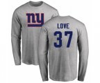 New York Giants #37 Julian Love Ash Name & Number Logo Long Sleeve T-Shirt
