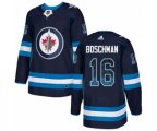 Winnipeg Jets #16 Laurie Boschman Authentic Navy Blue Drift Fashion NHL Jersey