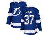 Tampa Bay Lightning #37 Yanni Gourde Blue Home Authentic Stitched NHL Jersey