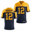 Green Bay Packers #12 Aaron Rodgers Nike Navy Gold Retro Limied Jersey