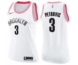 Women\'s Brooklyn Nets #3 Drazen Petrovic Swingman White Pink Fashion Basketball Jersey