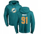 Miami Dolphins #91 Cameron Wake Aqua Green Name & Number Logo Pullover Hoodie