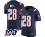 New England Patriots #28 James White Limited Navy Blue Rush Vapor Untouchable 100th Season Football Jersey