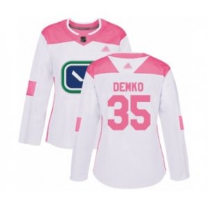Women Vancouver Canucks #35 Thatcher Demko Authentic White Pink Fashion Hockey Jersey