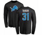 Detroit Lions #31 Teez Tabor Black Name & Number Logo Long Sleeve T-Shirt