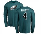 Philadelphia Eagles #4 Jake Elliott Green Name & Number Logo Long Sleeve T-Shirt